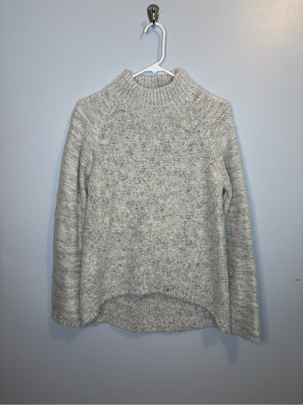 John + Jean Women’s Small Cozy Mock Neck Marled Gray Hi Lo Sweater Oversized Fit